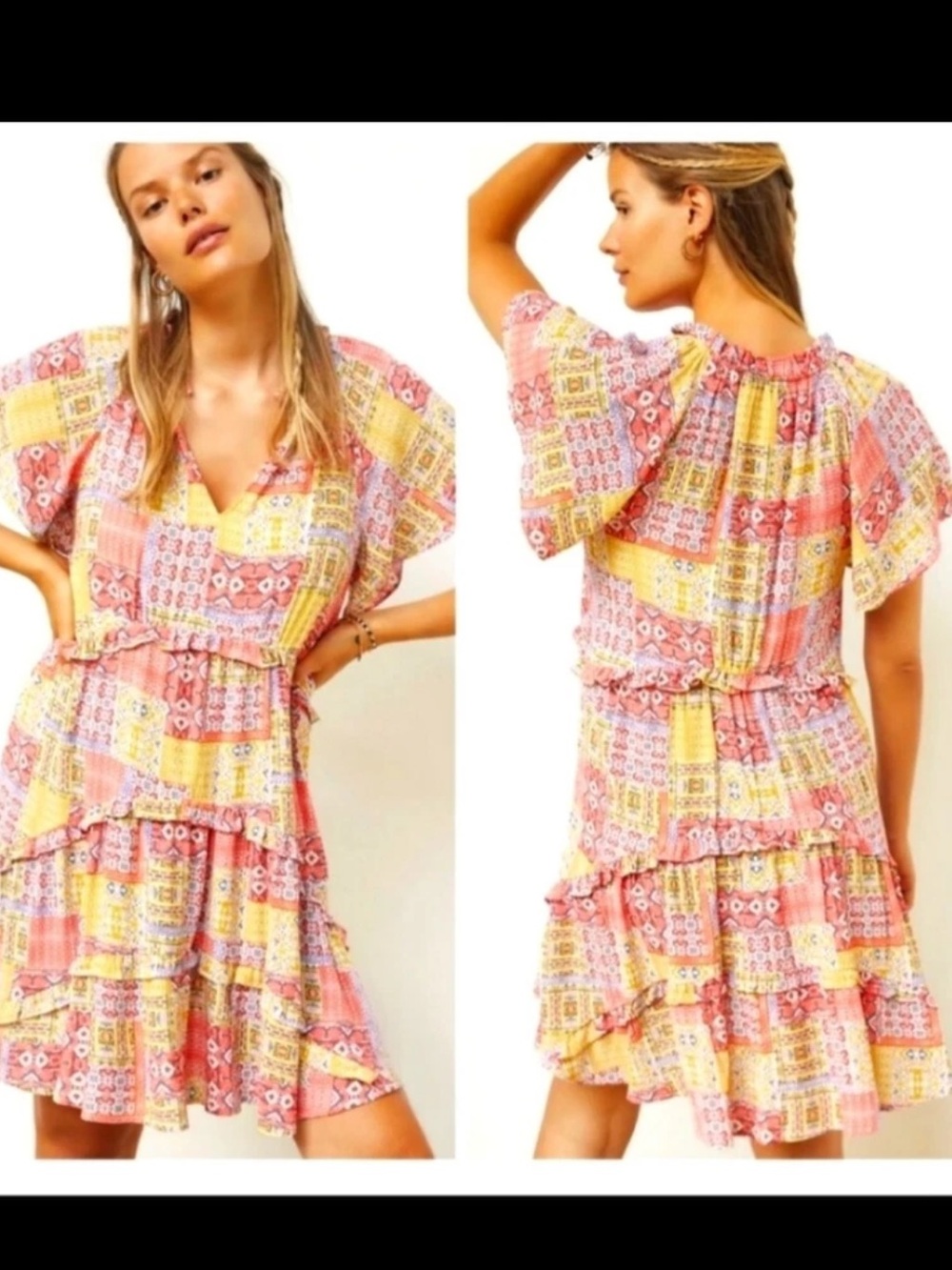 Anthropologie Robin Tiered Patchwork Plus  1x sundress short sleeves Boho Short
